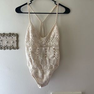 Free people SHE MADE ME Crochet One piece bathing suit